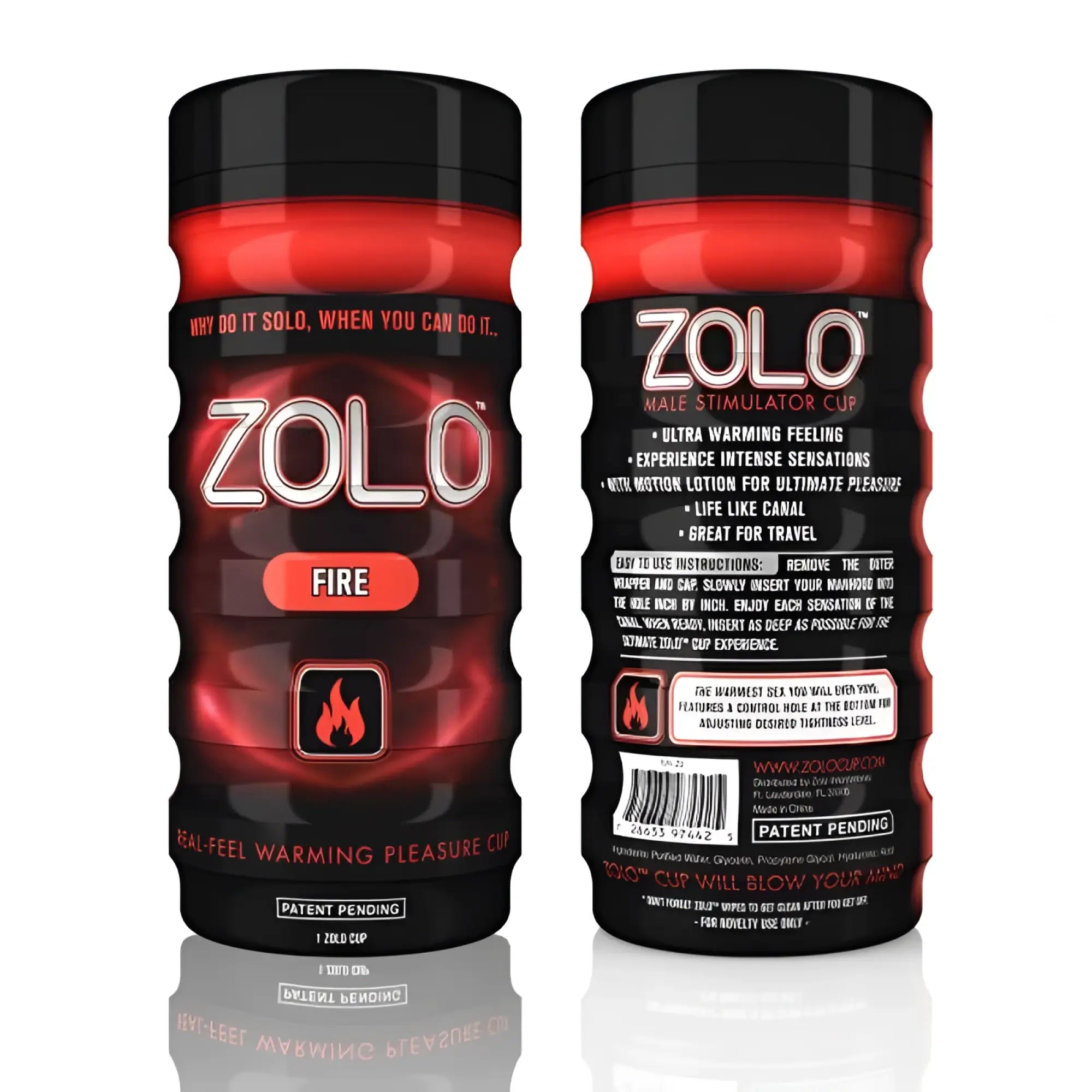 Red and black zolo fire cup male stimulator with flame design for textured pleasure and easy grip