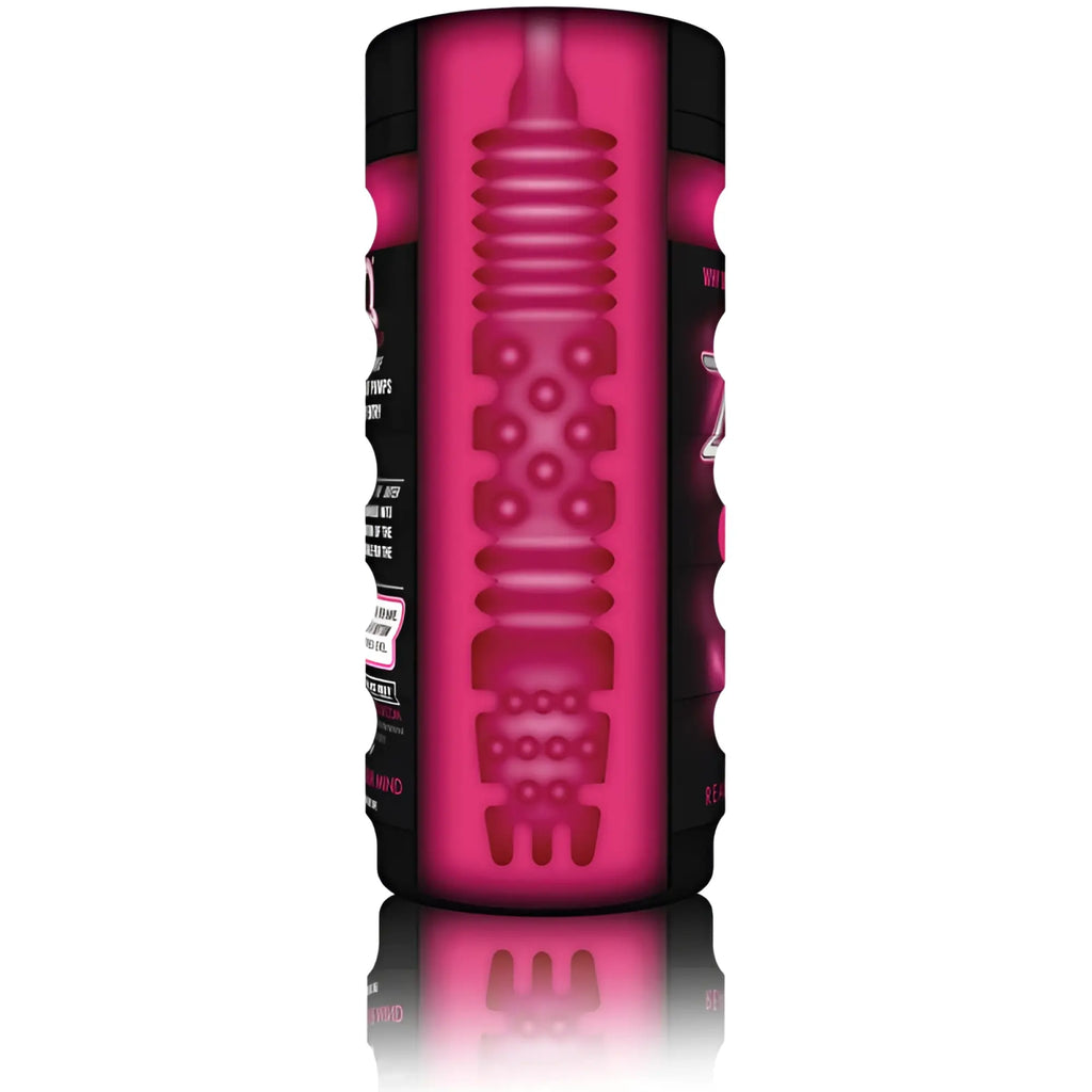 Pink and black cylindrical zolo the girlfriend cup with textured ribbed interior for enhanced pleasure use