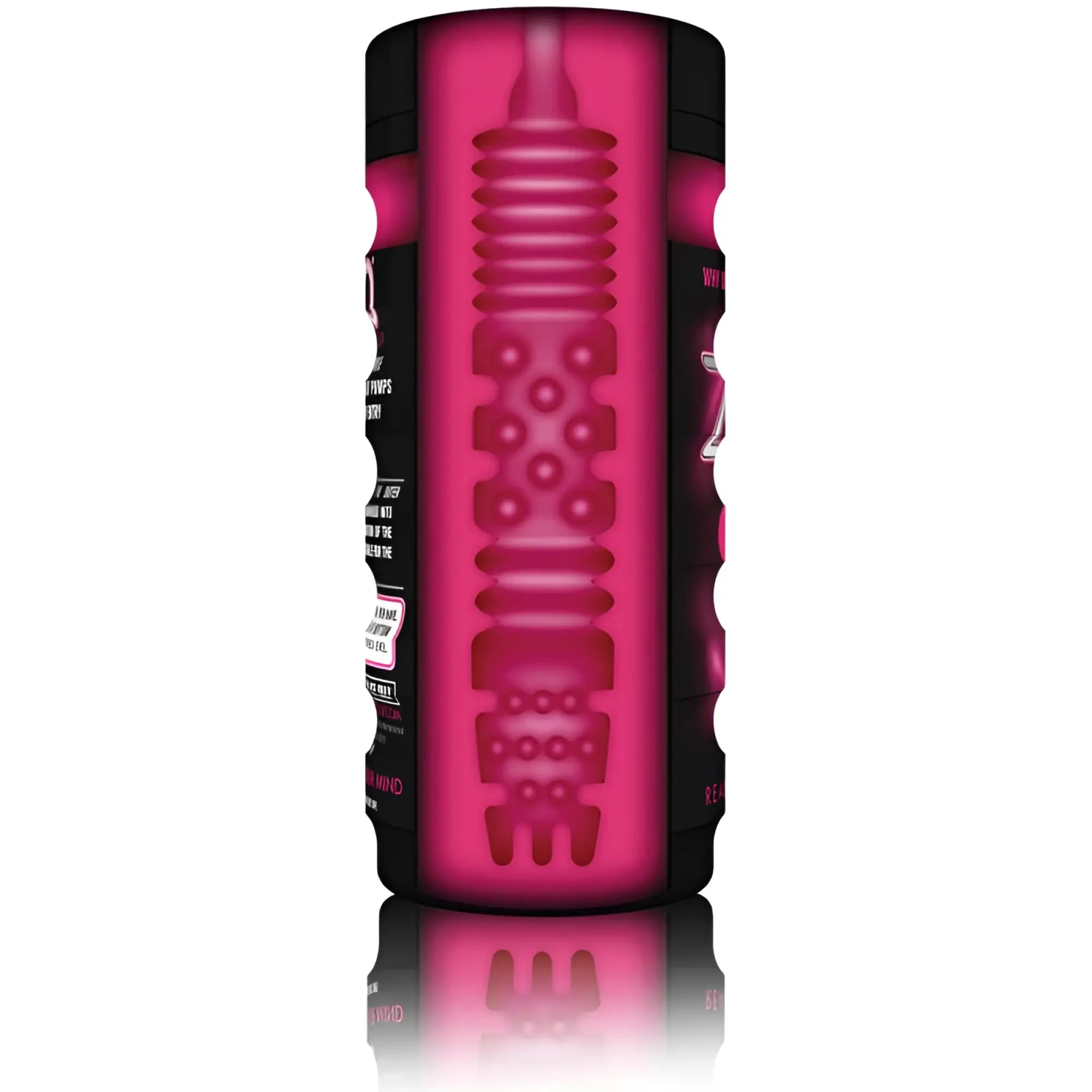 Pink and black cylindrical zolo the girlfriend cup with textured ribbed interior for enhanced pleasure use