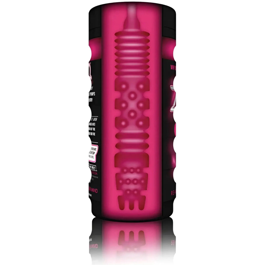Pink and black cylindrical zolo the girlfriend cup with textured ribbed interior for enhanced pleasure use
