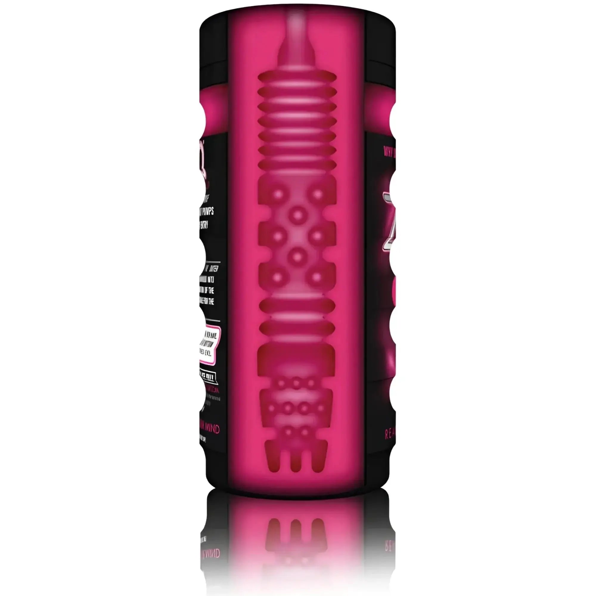 Pink and black cylindrical zolo the girlfriend cup with textured ribbed interior for enhanced pleasure use