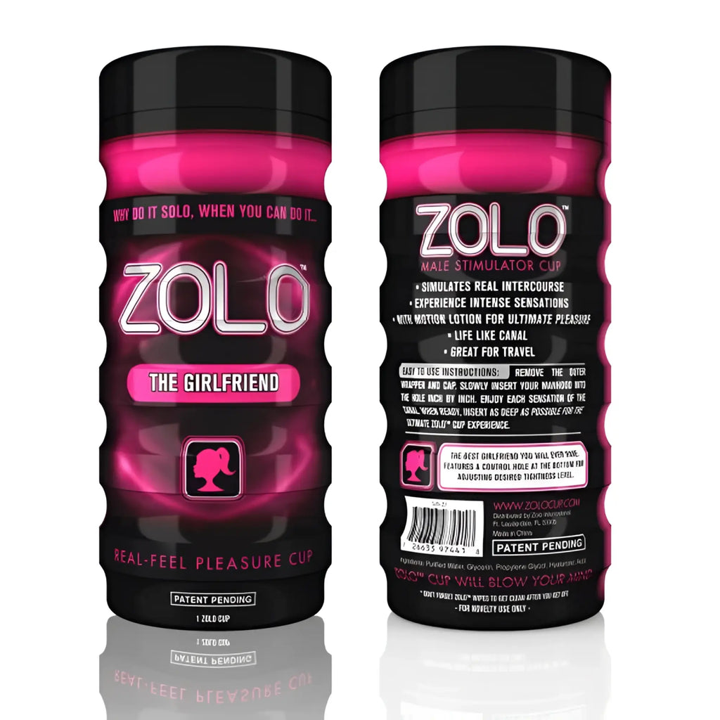 Pink and black zolo the girlfriend cup male stimulator with glossy plastic body and ergonomic design