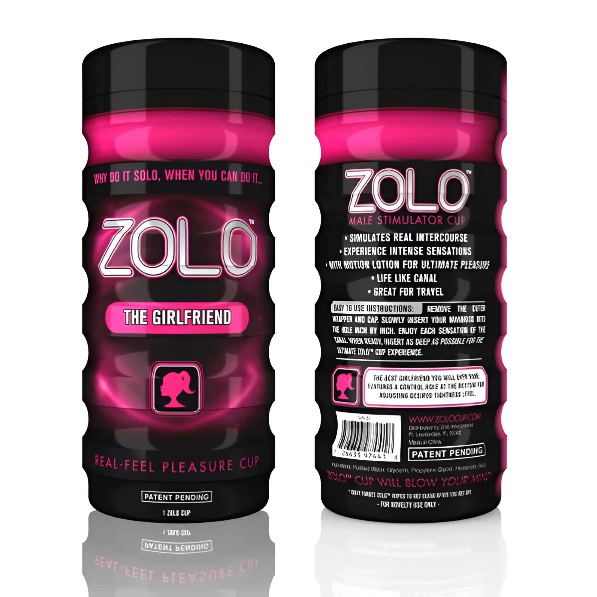 Pink and black zolo the girlfriend cup male stimulator with glossy plastic body and ergonomic design