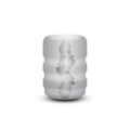 Gray silicone cylindrical zolo girlfriend pocket stroker with textured ridges and circular indentations for grip