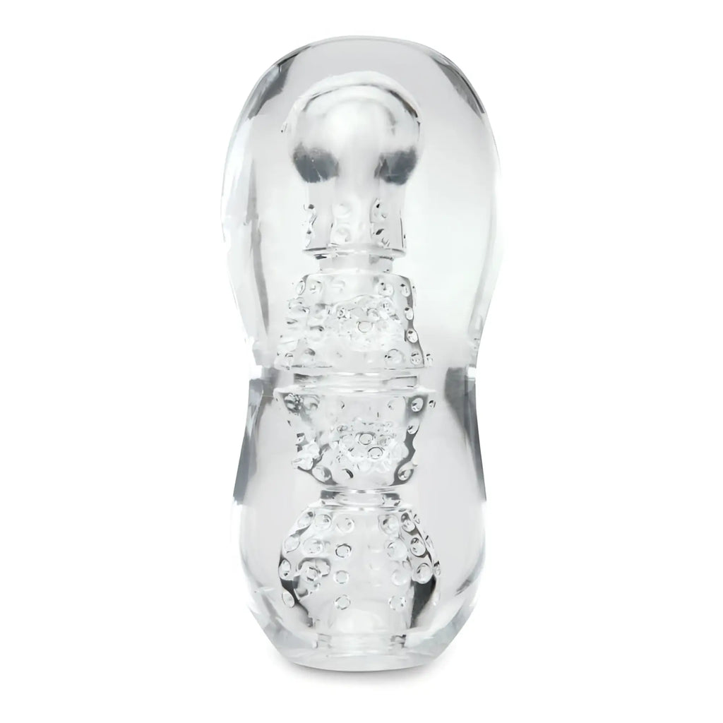 Clear transparent silicone toy zoLO Gripz Dotted with segmented bubble texture and rounded top for grip stimulation