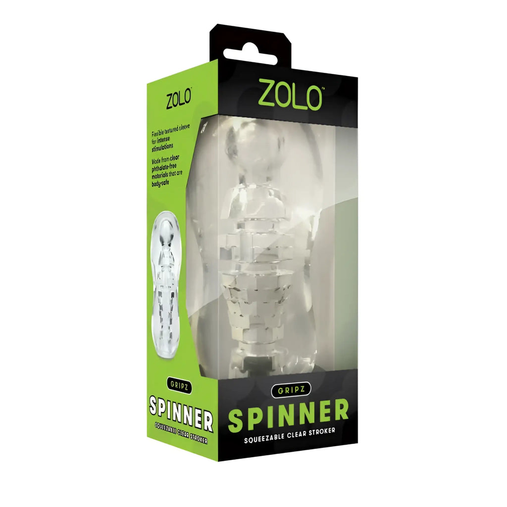 Clear transparent plastic zolo gripz spinner with textured surface and segmented design for fidgeting and focus