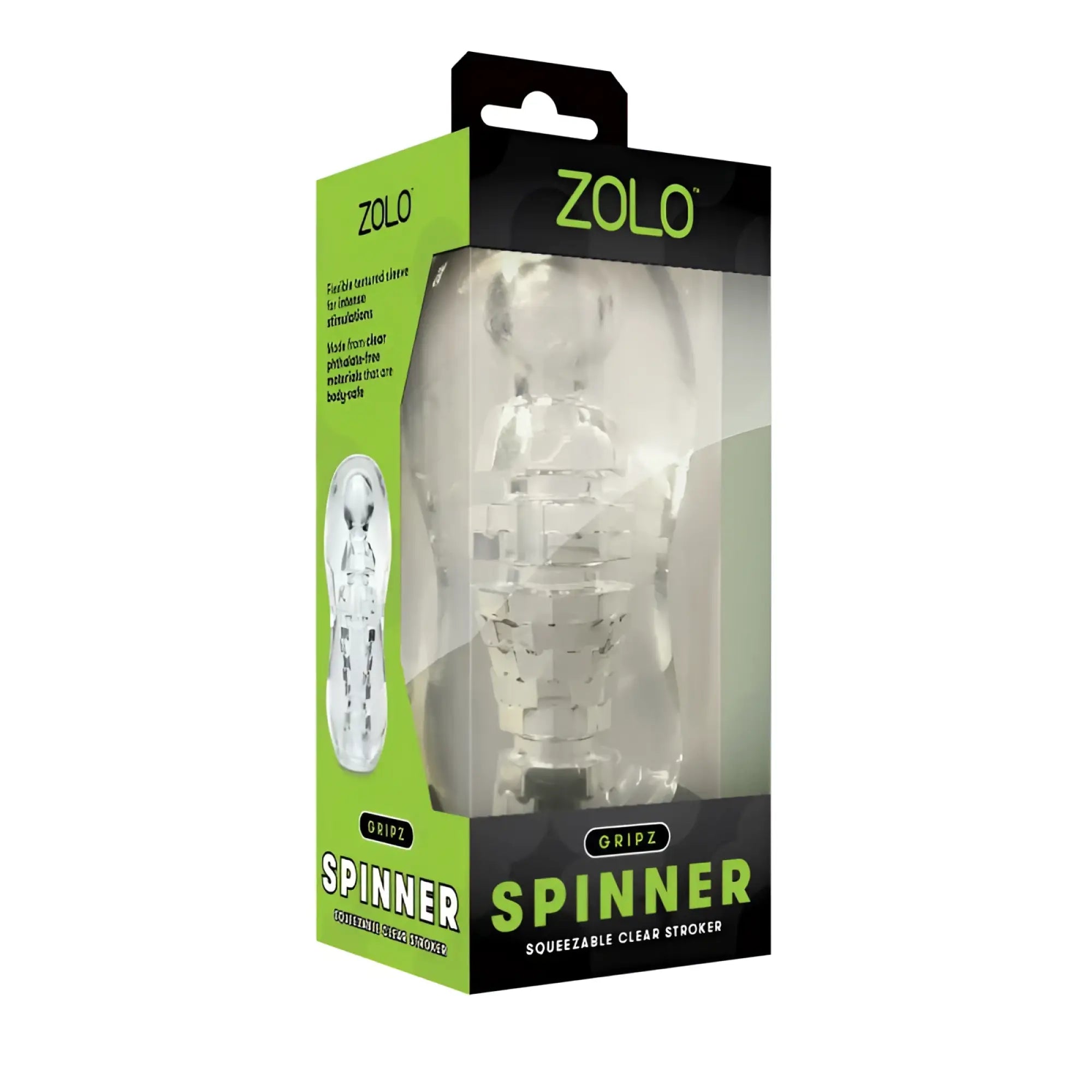 Clear transparent plastic zolo gripz spinner with textured surface and segmented design for fidgeting and focus