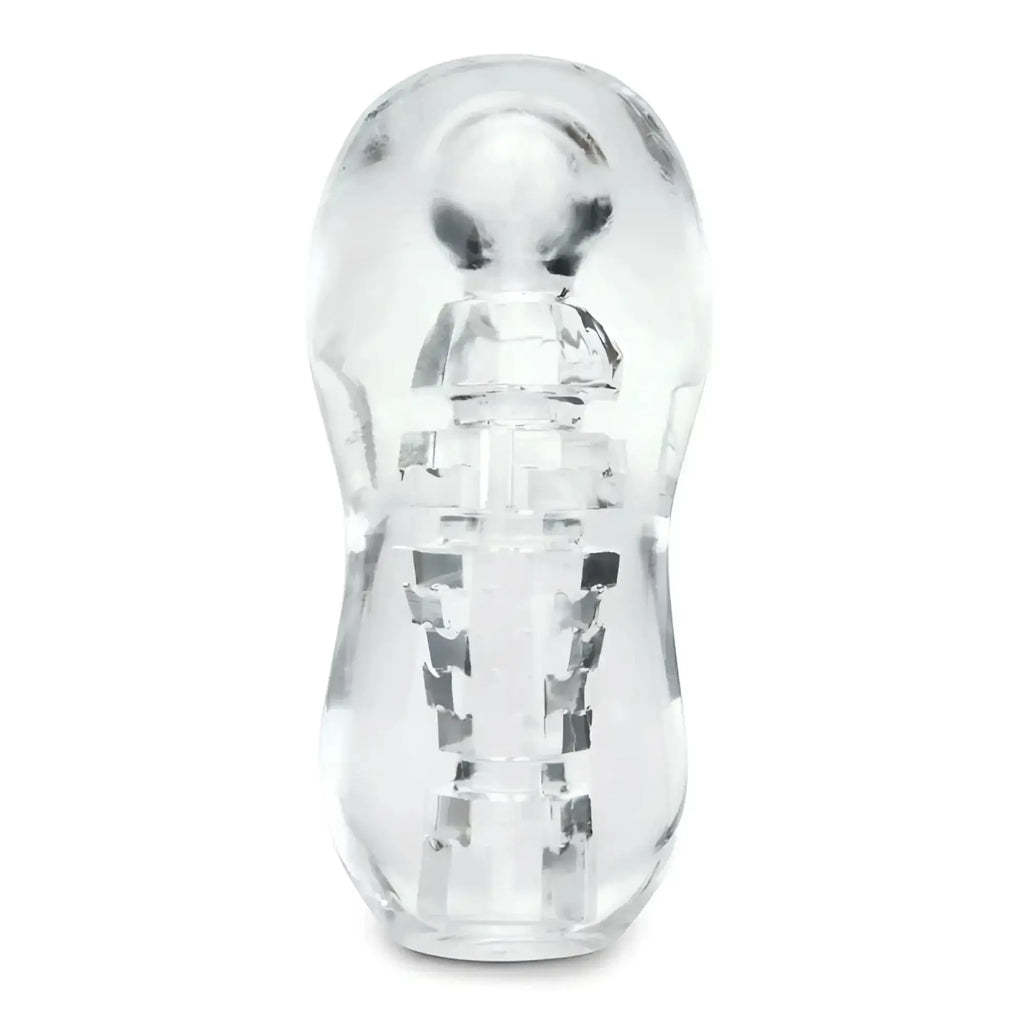 Clear transparent silicone toy zolo gripz spinner with smooth glossy finish and segmented stylized figure design