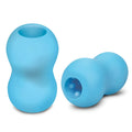 Light blue silicone earplugs with ergonomic rounded design and hollow centers from zolo zolo mini stroker blue product