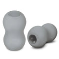 Gray silicone zolo zolo mini stroker earplugs with smooth rounded design and hollow centers for comfort