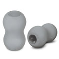 Gray silicone zolo zolo mini stroker earplugs with smooth rounded design and hollow centers for comfort