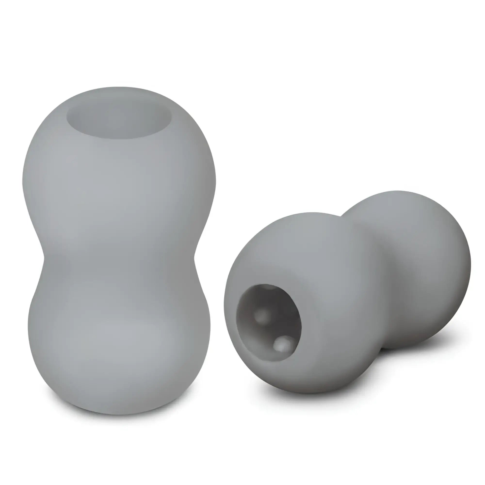 Gray silicone zolo zolo mini stroker earplugs with smooth rounded design and hollow centers for comfort