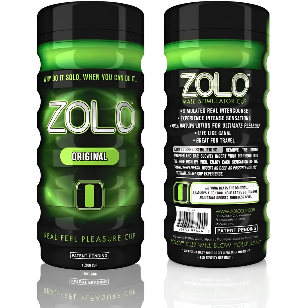 Green and black zolo the original male stimulator cup featuring a textured ribbed design for enhanced sensation