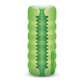 Green translucent silicone cylindrical insert with ridged texture and central channel for Zolo original squeezable vibrating stroker