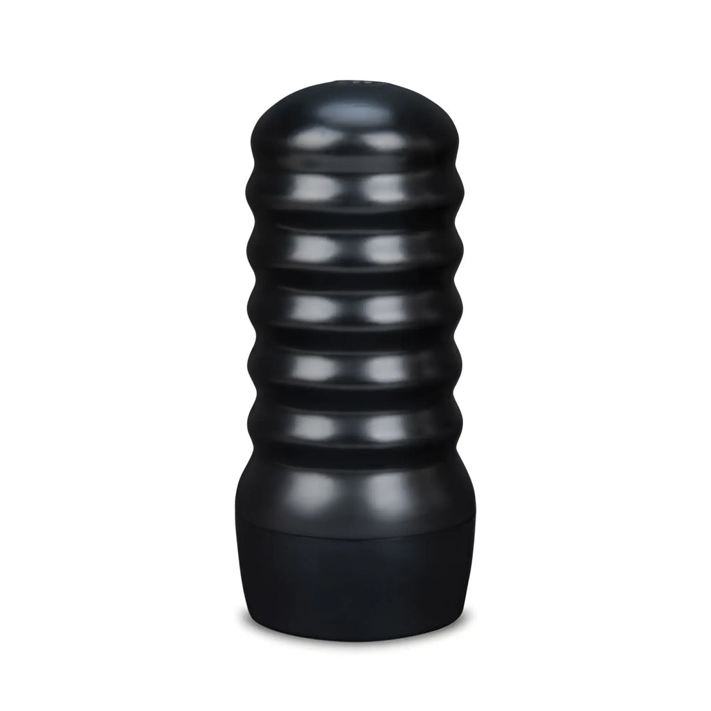 Black ribbed silicone cock ring with smooth glossy finish for zolo the perfect deepthroat masturbator