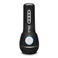 Black ZOLO Zolo power stroker personal massager with sleek ergonomic design silver buttons and blue-lit circular base