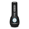 Black ZOLO Zolo power stroker personal massager with sleek ergonomic design silver buttons and blue-lit circular base